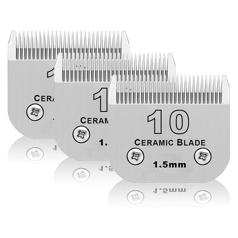 3 Pack 10# Detachable Pet Dog Grooming Ceramic Blades,Compatible with Andis,Oster A5,Wahl KM-10 Series,Size #10 Blade 1/16-Inch 1.5MM Cut Length 3pc 10:1/16”(1.5mm)