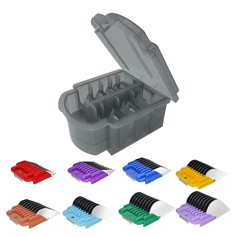 Animal Stainless Steel Attachment 8 Colors Guide Comb Set from 1/8 Inch to 1 Inch(3-25mm),Compatible with Andis, Oster A5, Wahl KM10 Series Clipper Detachable Blade(Only fit for 15# 10# 30# blade) 8 PACK