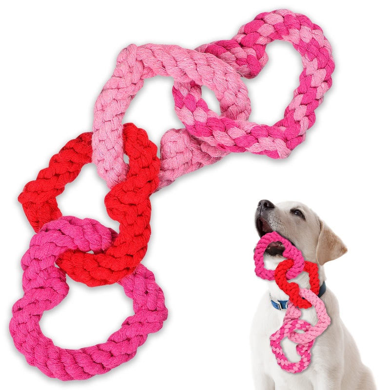 Civaner Valentine’s Day Dog Pet Chew Toys Interlocking Heart Shaped Dog Rope Toys Tough Dog Toys Puppy Pets Teething Toys for Small to Medium Dogs, 3.9 x 3.5 Inches
