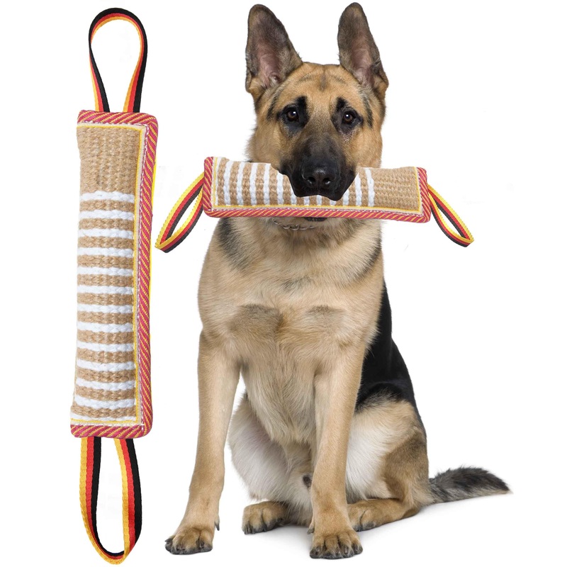 Clysoru Dog Tug Toy Dog Tough Jute Bite Pillow Lasting Training Equipment Two Flag Handles Puppy to Large Dogs Interactive Toy war Toys for Aggressive chewers pink