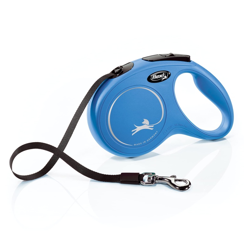 FLEXI New Classic Tape Retractable Dog Leash for Medium Dogs Upto 55 lbs.  16 ft., Blue | Tangle Free Pet Walking Leash with One-Handed Brake, Pause, Lock|German Quality Product