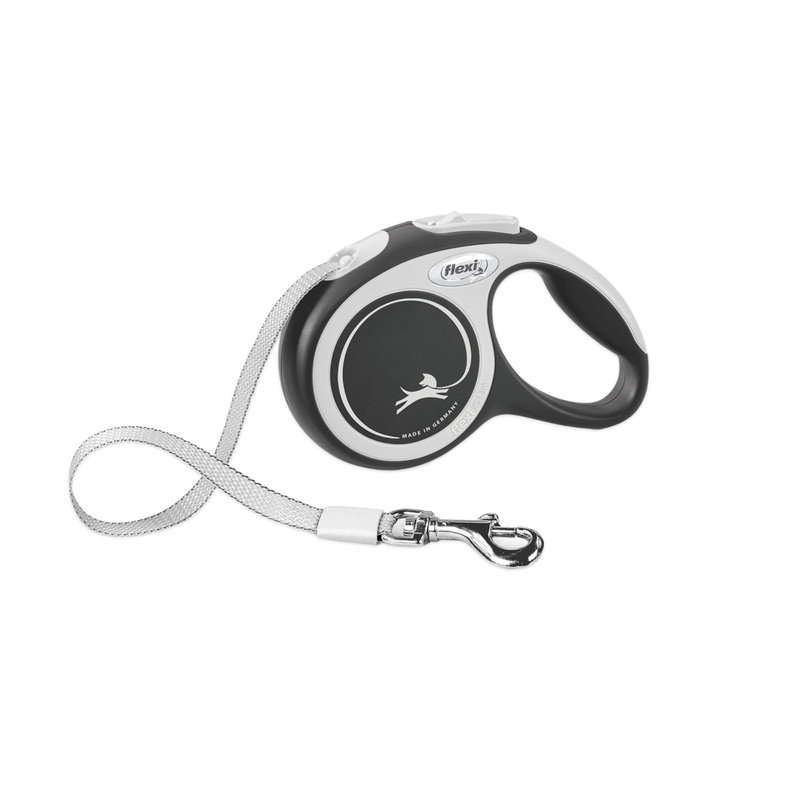 FLEXI New Comfort Tape Retractable Dog Leash for Large Dogs Upto 110 lbs.  26 ft., Nylon, Grey/Black| Tangle Free Pet Walking Leash with One-Handed Brake, Pause, Lock |German Quality Product Large – 26 Feet