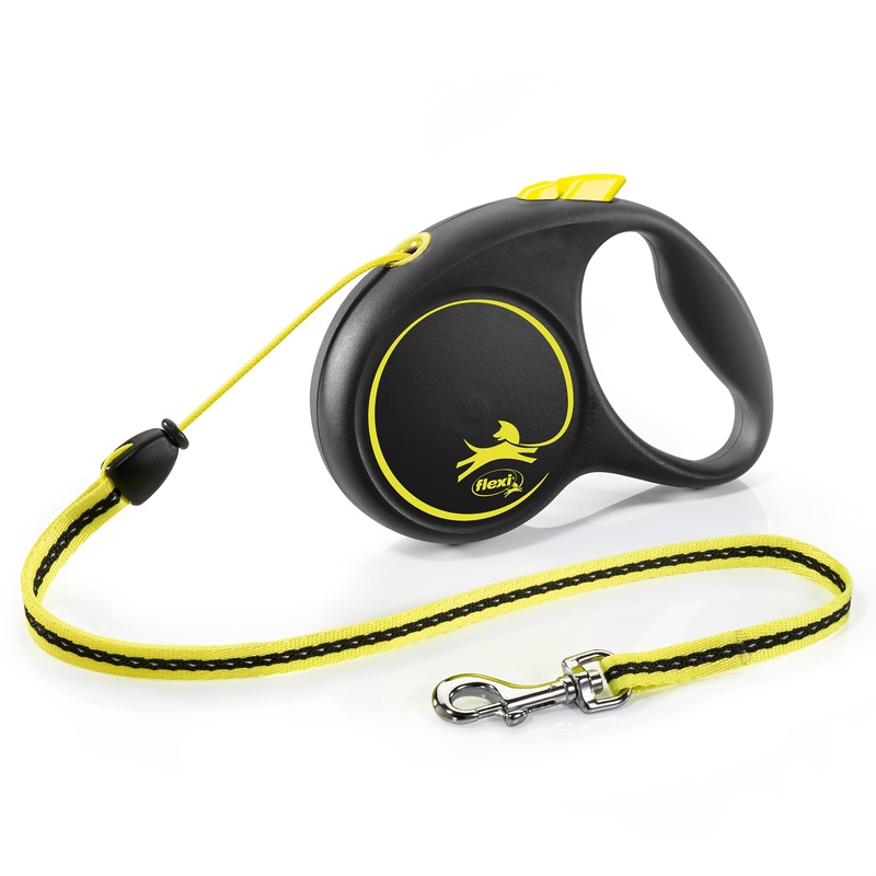 FLEXI New Fun Neon Retractable Dog Leash, Comfortable and Stylish, Medium – Cord, 16-Feet, Black with Neon, up to 44 lbs Medium – Cord – 16ft