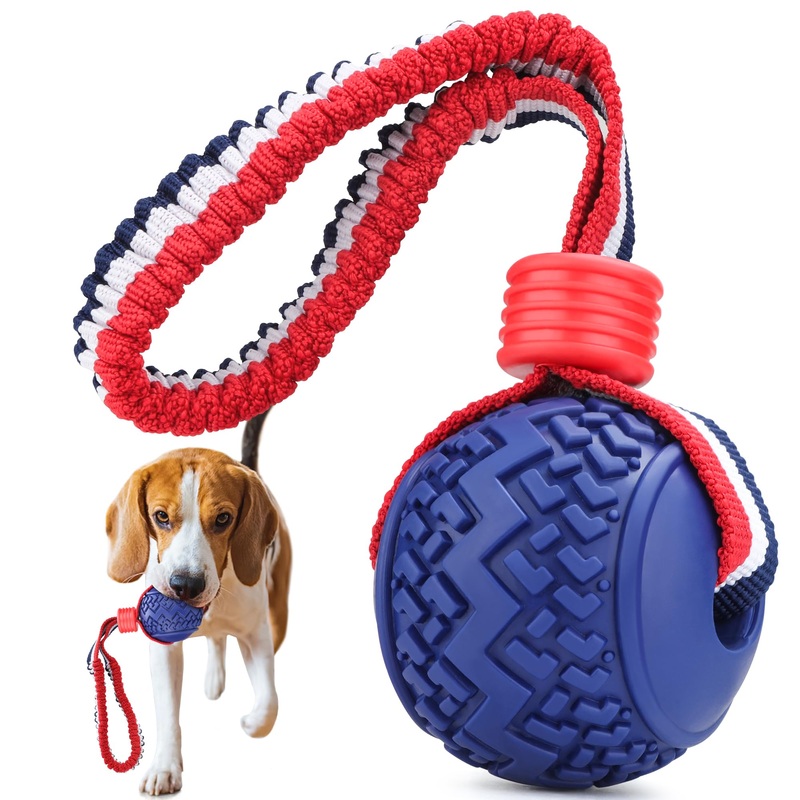 JAKPAK Dog Ball Interactive Tyre Dog Ball Rope Toy for Puppy Teething Chew Dogs Ball with Rope Kitten Dog Ball for Medium and Small Dog Ball with Rope for Tug of War, Training, Fetch(Blue) Blue