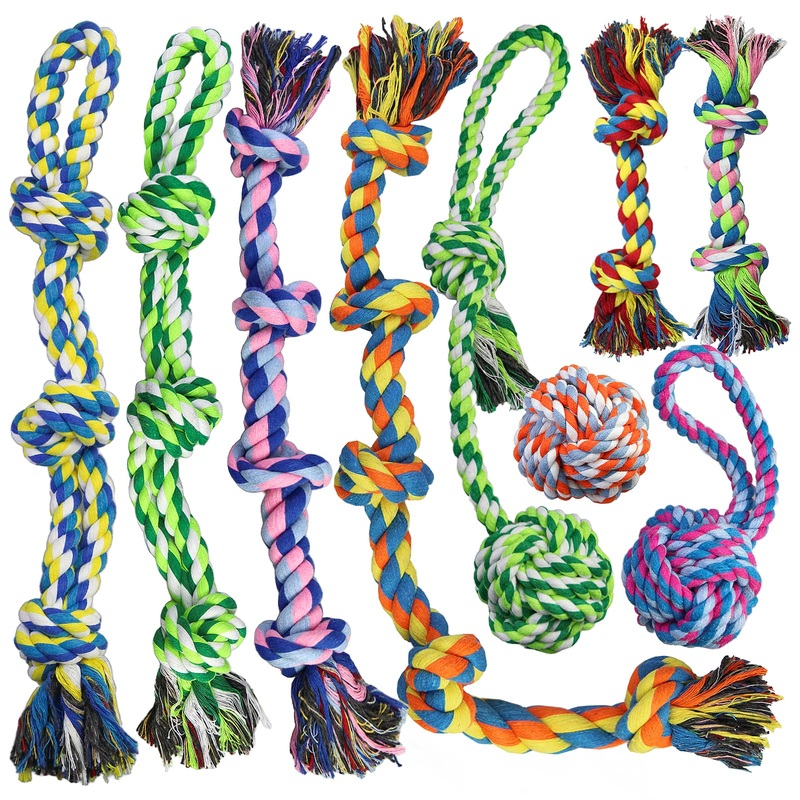 Large Dog Rope Toys for Aggressive Chewers, Dog Toys Set for Large and Medium Dogs, Tough Natural Cotton Puppy Chew Toy for Chewing, Tug Toy 9 Pack 9 Packs