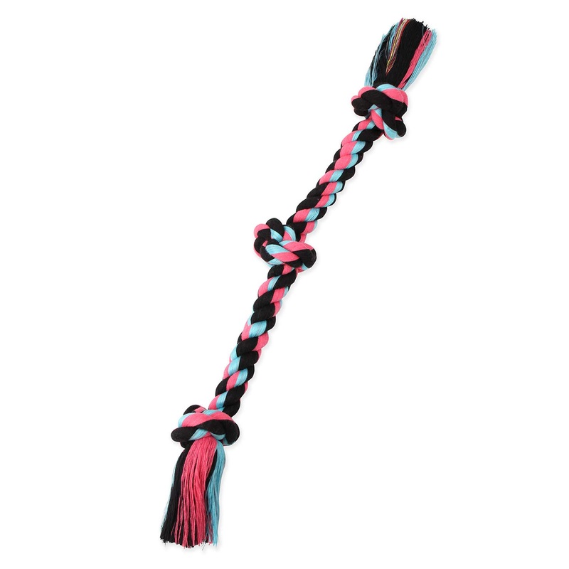 Mammoth Flossy Chews Rope Tug  Premium Cotton-Poly Tug Toy for Dogs  Interactive Rope Toy (Colors May Vary) Medium 20″ 3 Knot Dog