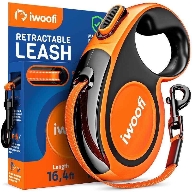 New 2025 Retractable Dog Leash with Anti-Slip Soft Grip – 16,4 ft’ Heavy Duty Reflective Nylon Tape Lead for Pets up to 110 lbs – Long Dog Leash with Anti-Twist Protection (Black/Orange) 51-110 LBS Black/Orange