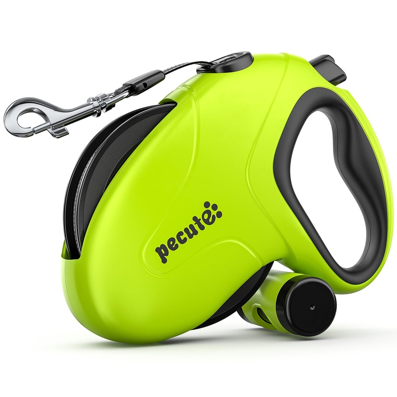 Pecute 32ft Retractable Dog Leash with Reflective Strips, 360 Tangle-Free Dog Leash, One-Button Control & Sturdiness Nylon Dog Leash with Poop Bag, Long Dog Leash Retractable for Medium Large Dog