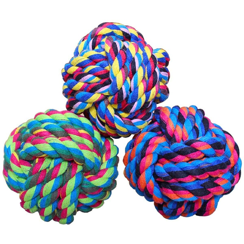 Pet Chew Toy, Knots Weave Cotton Rope, Biting Small Ball for Dogs & Cats, 3 in One Pack 3 Pack