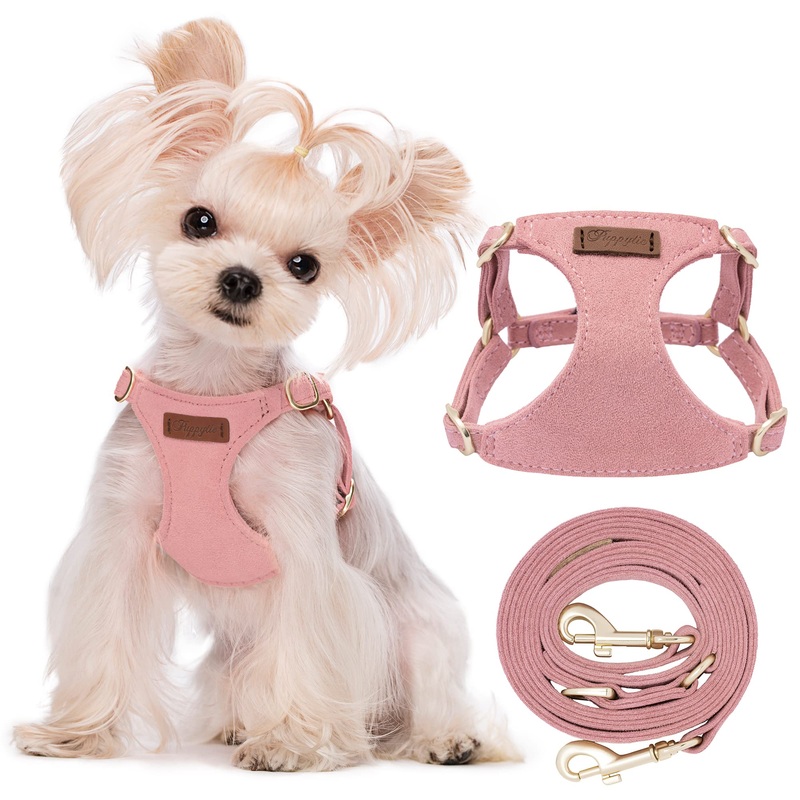 Puppytie No Pull XXS Puppy Harness with Multifunction Dog Leash,Soft Adjustable No Choke Escape Proof Pet Harness Vest,Pink,XXS A-Pink XXS(2.2-6lb