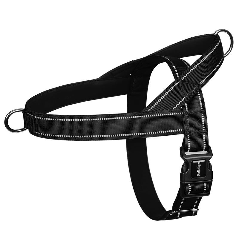 rabbitgoo Dog Harness No PullQuick fit for Large Dogs with Soft Padded Handle, Chest Adjustable Reflective Pet Vest, No Choke Escape Proof for Walking Training, Black L