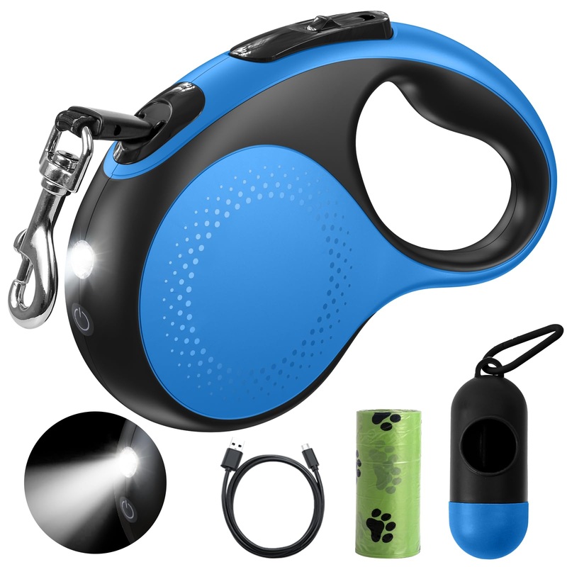 Retractable Dog Leash with Led Light, Douexio 16ft Heavy Duty Dog Leash Retractable for Medium Large Dogs Up to 110lbs,360 Tangle-Free, One-Button Control, High Strength Hook (Blue, 66-110lbs) Blue