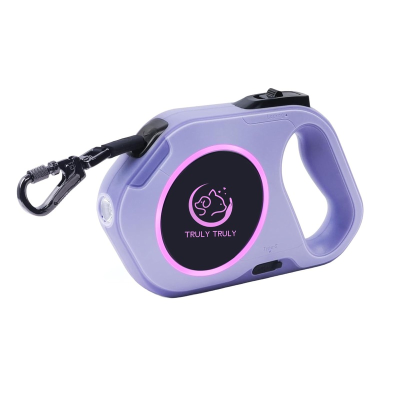 Retractable Dog Leash with Rechargeable LED Light Nylon Tape Tangle-Free (Purple) Purple