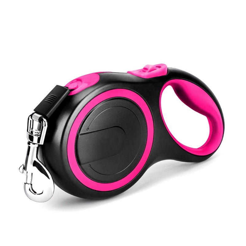 Segarty 26ft Dog Leash Retractable, Dog Leash Long for Medium Large Breed Dogs Up to 110Lbs, No Tangle Nylon Tape and 1 Button Break & Lock Heavy Duty Dog Leads for Training Running, Pink 26ft(up to 110 lbs)