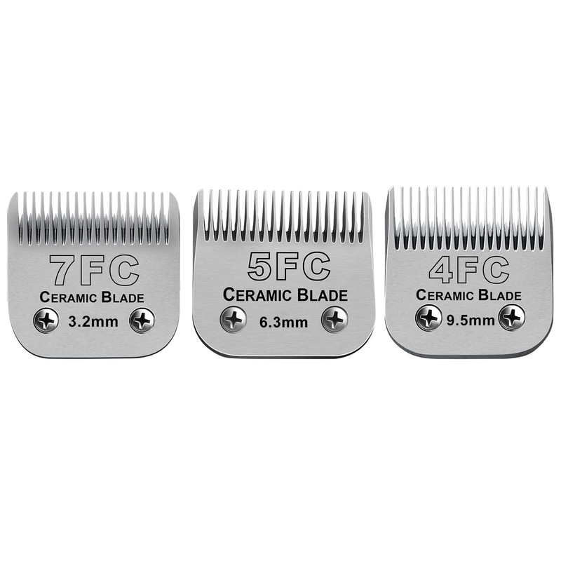 Size 7FC/5FC/4FC Detachable Pet Dog Grooming Clipper Ceramic Blades set,Compatible with Andis,Oster A5,Wahl KM Series Clippers,Cut Length 1/8″(3.2mm) to 3/8(9.5mm),3 pack 7FC+5FC+4FC
