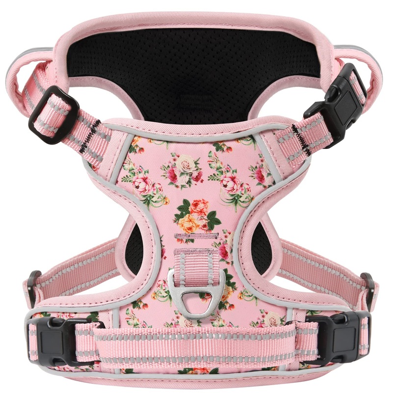 Timos No Pull Dog Harness,NO Need Go Over Dogs Head 3 Snap Buckles Reflective Oxford No Choke Puppy Harness with Front & Back 2 Metal Leash Clips Soft Padded Vest for Small Medium Large Dogs Small (Pack of 1) Normal-Pink