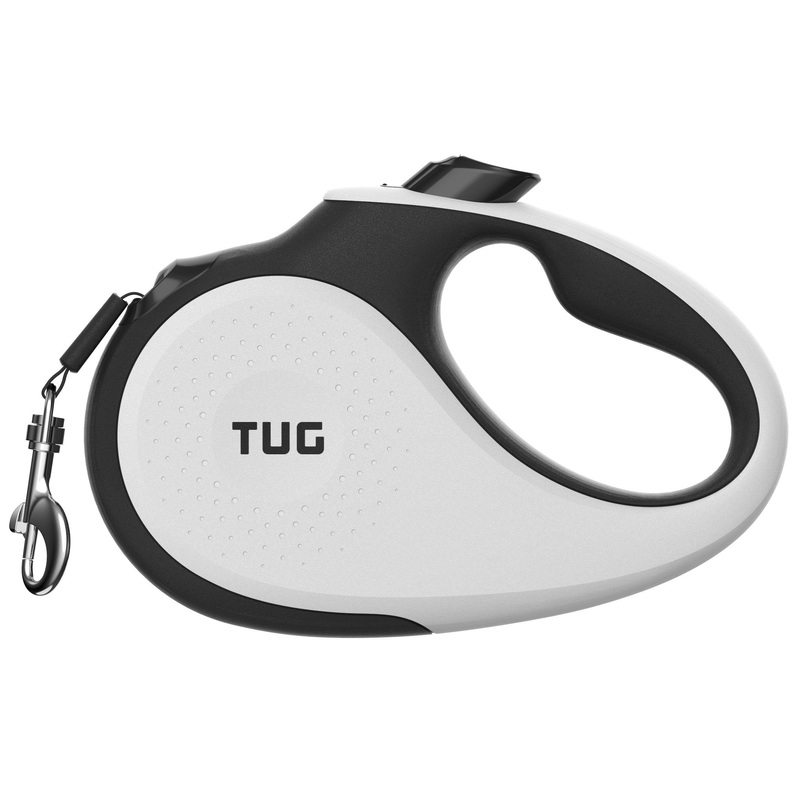 TUG 360 Tangle-Free Retractable Dog Leash | 16 ft Strong Nylon Tape | One-Handed Brake, Pause, Lock (Medium, White) Medium