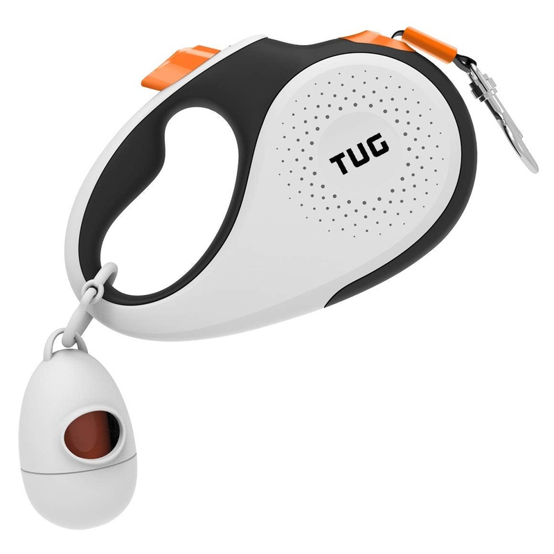 TUG 360 Tangle-Free Retractable Dog Leash with Waste Bag Dispenser (Small, White/Orange) Small