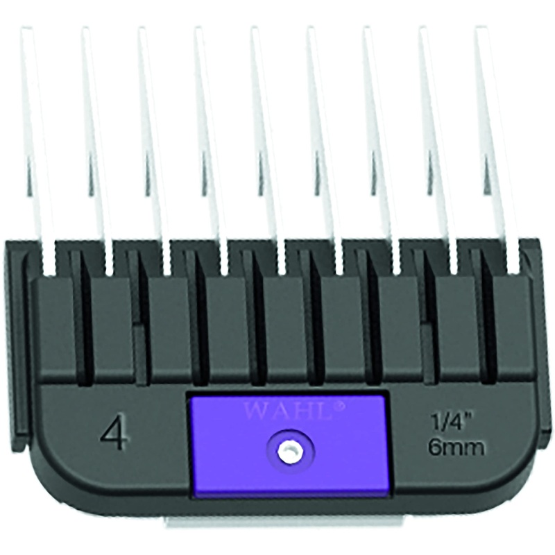 WAHL Professional Animal Stainless Steel Attachment Guide Comb Detachable Blade Pet Clippers – #4, 1/4 Inch Cut Length (3372-100), Purple #4, 1/4-Inch Cut Length Stainless Steel, Black, and Purple