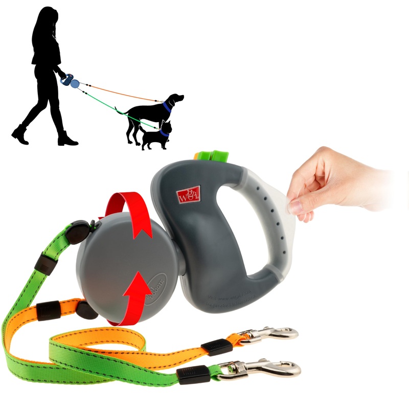 Wigzi – 2025 Edition – 2 Dog Retractable Leash  Featuring Our Incredible Silicone Gel Handle – No Tangle Engineering. Each Dog 50 lb up to 10 ft Distance. Lock and Unlock Easily. Reflective Webbing.