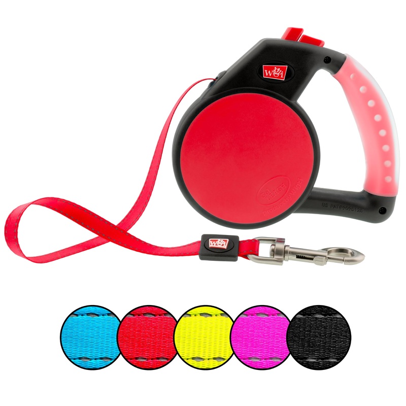 WIGZI Gel Handle Reflective Tape Retractable Leash Medium Red