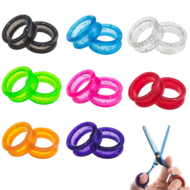 16 PCS Soft Silicone Scissors Finger Rings Dog Grooming Pet Shears Ring Thumb Inserts Finger Protector Ring Scissor Accessories for Barber Dog Hair Cutting Scissors (8 Colors) 16 PCS