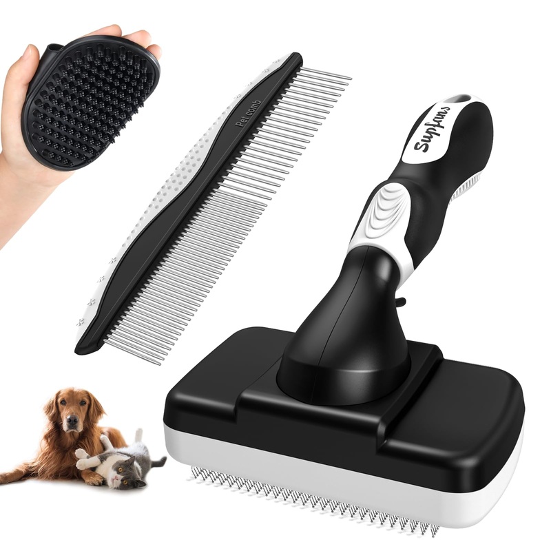 3PCS Dog Brush, Slicker Brush for Dogs, Dog Brush for Shedding, Dog Comb, Dog Bath Brush, Dog Grooming Kit Suitable for Hair Removal and Bathing of Dogs & Cats (White Black) White Black