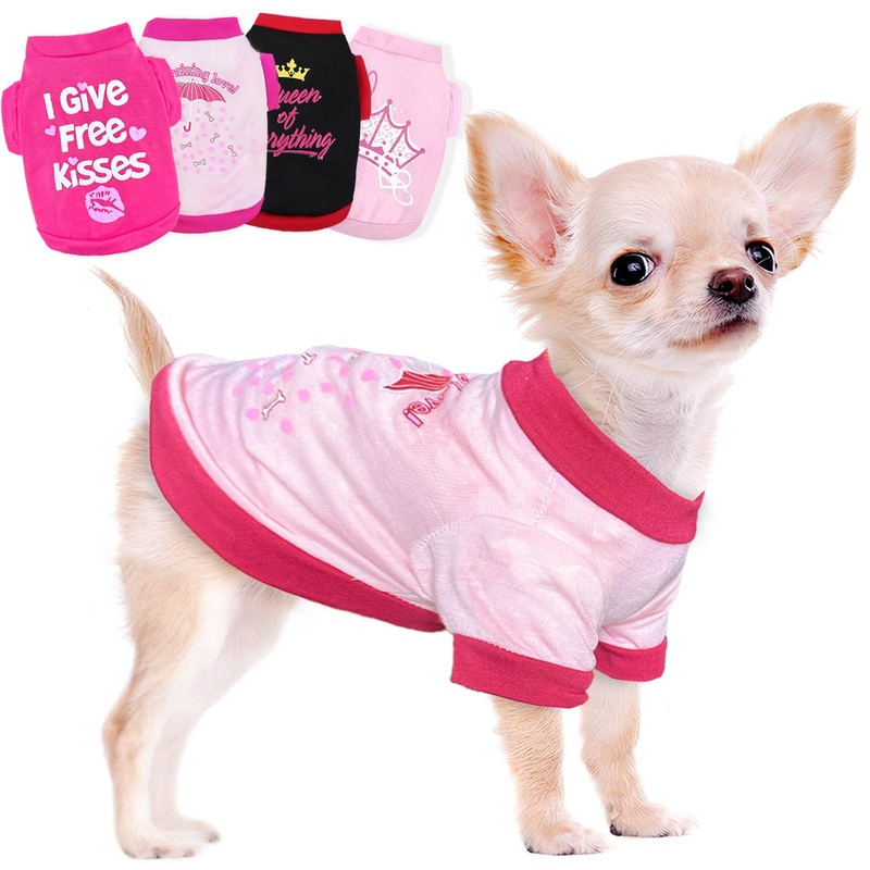 4 Pieces Dog Clothes for Small Dogs Girl Dog Shirts Chihuahua Yorkie Clothes Cute Soft Breathable Pet T-Shirt Breathable Puppy Clothes Cat Outfit (XX-Small) XX-Small A