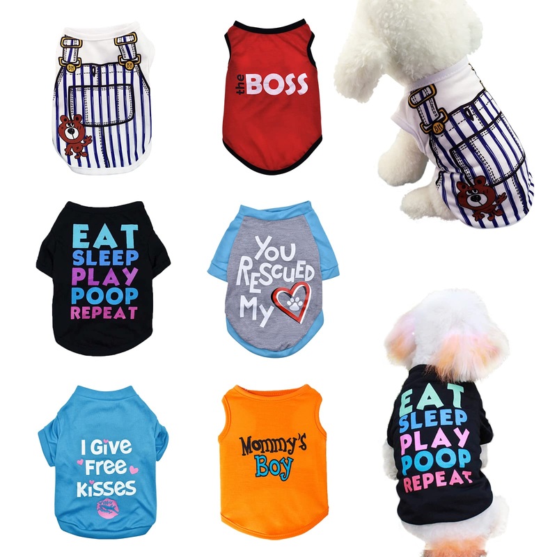 6 Pack Dog Clothes for Small Dogs Boy and Girl, Soft and Breathable Puppy Kitten Dog Shirts with Letters for Pet Dogs Cats, Summer Dog T-Shirts Apparel Sleeveless Vests for Chihuahua Yorkies For boy