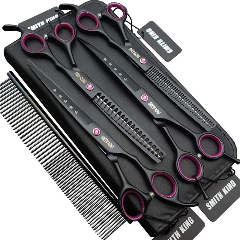7.0 inches Professional Dog Grooming Scissors Set Straight & thinning & Curved & chunkers 4pcs in 1 Set (with Comb) Right-handed