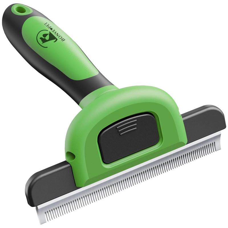 Bonve Pet Grooming Brush, Upgrade Pet Deshedding Tool for Dogs & Cats Effectively Reduces Shedding by Up to 95%, Dramatically Reduces Shedding in Minutes Guaranteed Green