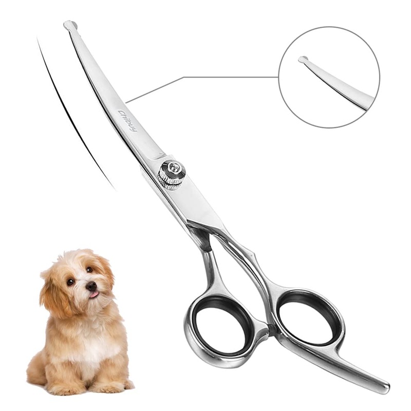 Chibuy Curved dog grooming scissors with Round Tips, Pet Shear for Cats, 4CR Stainless Steel Bending, Professional Tools for Home Stainless Steel Curved Scissors