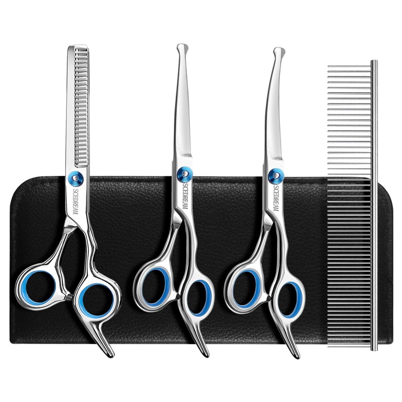 Dog Grooming Scissors for Dogs with Safety Round Tips, 5 in 1 Dog Scissors for Grooming, Curved Dog Grooming Scissors,Professional Pet Grooming Shears Set for Dogs and Cats 5 in 1 Blue