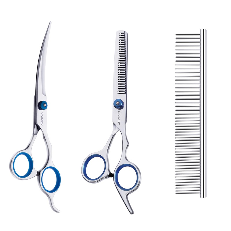 Dog Grooming Scissors Kit, 3 in 1 Dog Grooming Scissors with Safety Tips, Professional Stainless Steel Dog Scissors for Grooming, Pet Grooming Shears for Dog, Cat Blue 3 in 1