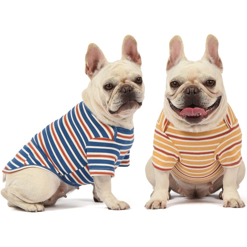 Dog Shirts Cotton Striped T-Shirt, Summer Pet Clothes for Small Dogs, 2-Pack Soft Puppy Apparel Cat Tee, Breathable Stretchy, Blue Yellow L Large Multi-colored