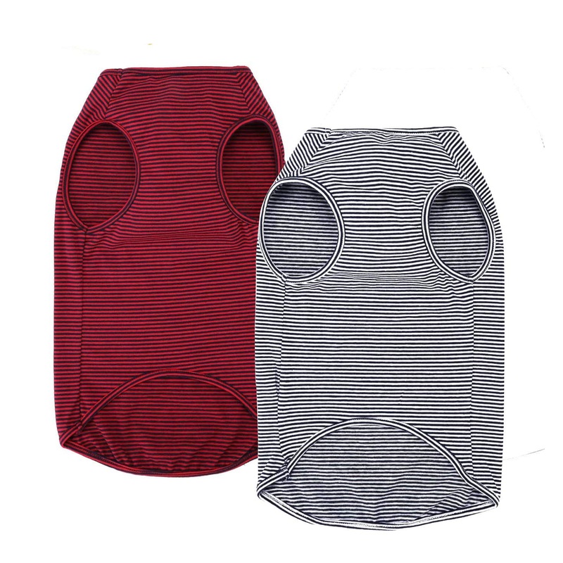 Dog Summer T-Shirts Striped Cotton Vest,Pet Breathable Soft Basic Clothes for Small Medium Larg Boy Girl Dogs,L Large (Pack of 1) Black+Red(1 Pack include 2 pcs)