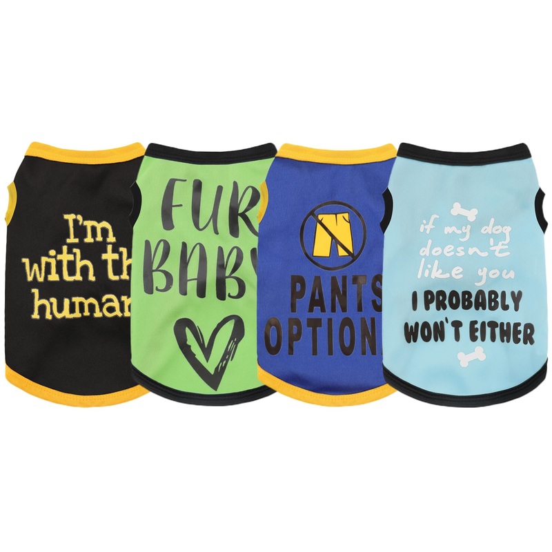 Elevate Your Pet’s Seasonal Style with Playful Panache: 4-Piece Set of Dog Shirts featuring Hilarious Printed Patterns for Airy Comfort in Summer and Fall Classic Set 2 Medium Classic 4pc Set 2