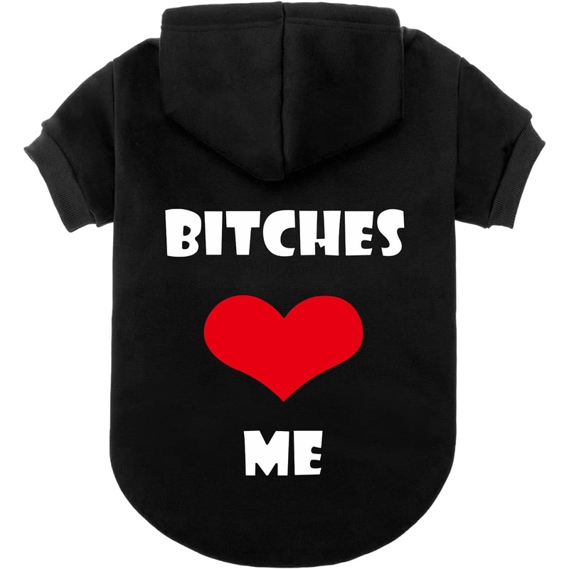 EXPAWLORER Dog Hoodies- Fall Soft and Warm Dog Sweatshirt with Leash Hole, Winter Autumn Fleece Pet Clothes with Bitches Love ME Print for Puppy,Cat, Small Medium Large Dogs B Love Me