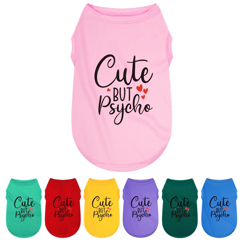 Expressive Polyester Dog Shirt Vest: Soft and Lightweight Puppy Shirt for Small and Medium Dogs, Featuring The Playful ‘Cute but Psycho’ Slogan Print Shirts Tank Top Pink S