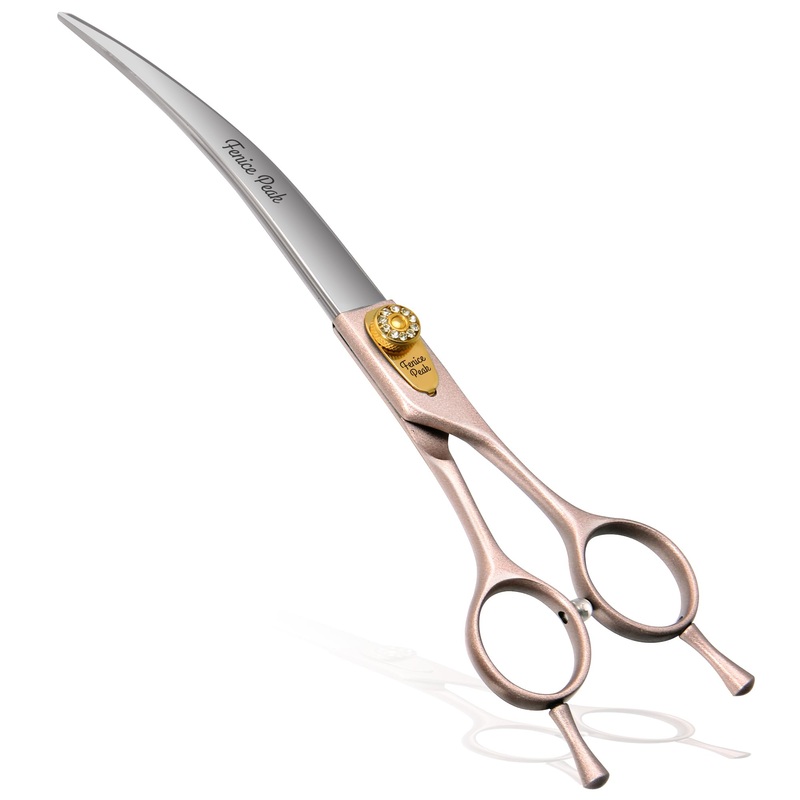Fenice Peak Professional Curved Dog Grooming Scissors 8” Rose Gold 440C Stainless Steel Pet Cutting Shears Safety Trimming Shearing for Dogs Cats Curved Shear 8”