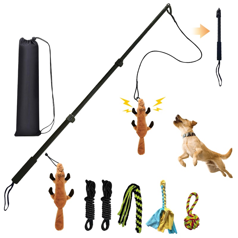Flirt Pole for Dogs, Interactive Dog Toys Extendable Teaser Wand with Lure Chewing Toy, Chase and Tug of War for Small Medium Large Dogs Training Playing Exercise 2 Switch-40.5 inch