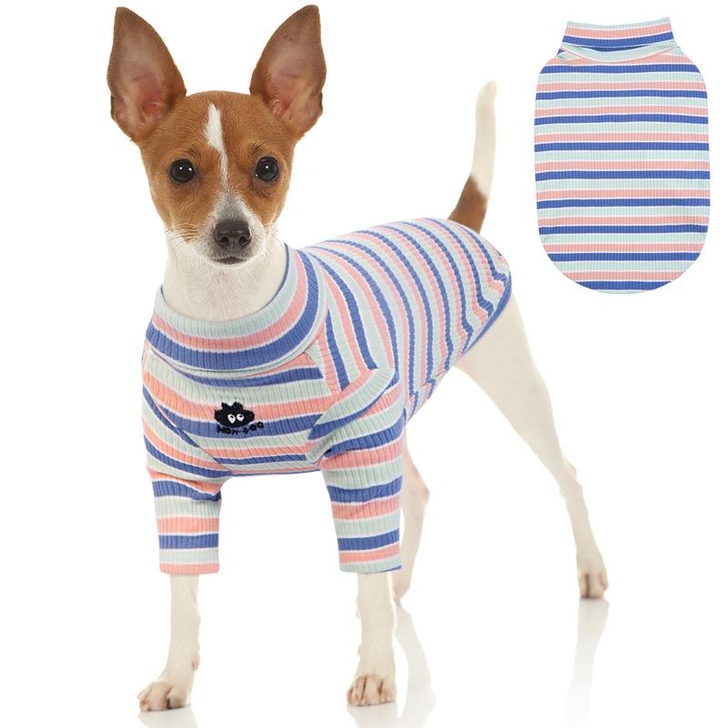 FUAMEY Dog Stripe Shirt for Small Dogs Cats,Dog Pullover Lightweight Dog Sweatshirt Dog Stretchy Sweater T-Shirt Dog Pajamas Dog Long Johns Dog Underwear for Poodle Schnauzer Blue Stripes S