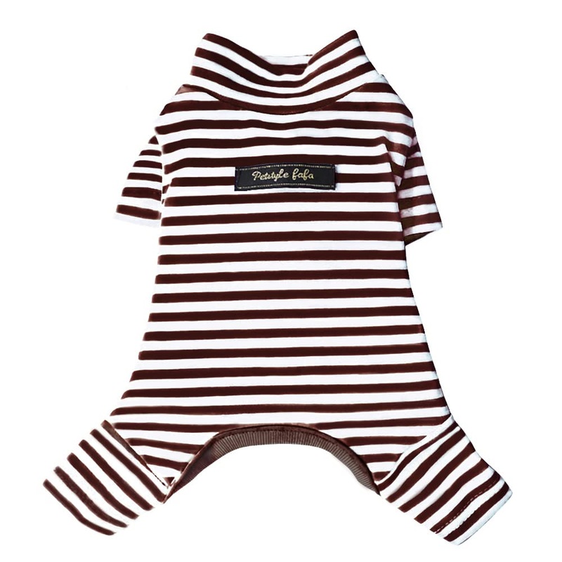 Hdwk&Hped Soft Cotton Dog Pajamas for All Seasons, Striped Pet Bottoming Jumpsuit for Small Dog Cat Puppy (#2, Striped Style – Brown) #2