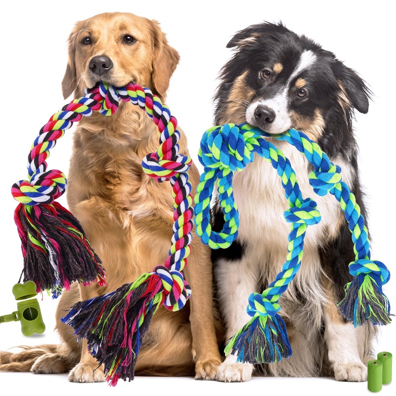 Heavy Duty Dog Rope Toys for Aggressive Chewers, Tough Tug of War Dog Toys for Large, Medium & Small Dogs  5 Pack Including 2 Ropes & 3 Supplies