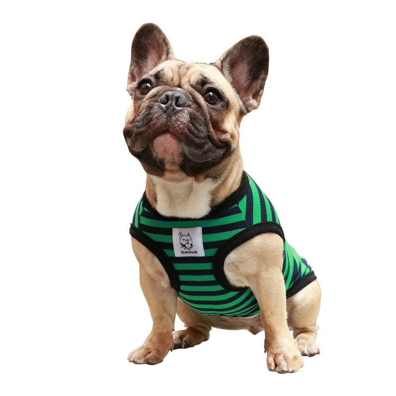 iChoue Pug 100% Breathable Cotton Striped T Shirts Halloween Vest Clothes for Medium Dogs Tank Tops Puppy French Bulldog Frenchie English Boston Terrier Pitbull Green Black Stripes – Small Small (Pack of 1) Green and Black
