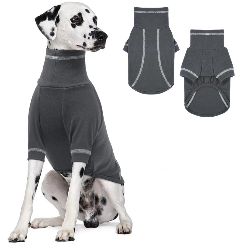 IDOMIK Fleece Dog Shirt, Soft Stretchy Dog T-Shirt, Small Medium Large Dog Pajamas, Turtleneck Pullover Dog Fleece Sweater, Dog Sweatshirt Vest Coat for Boy Girl Dog XL(Chest Girth:21.65″) Darkgray