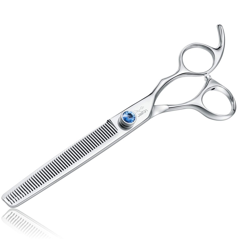 JASON 7″ 50 Teeth Thinning Dog Grooming Blending Scissor, Ergonomic Pet Grooming Thinner Blender Shears Cat Trimming Texturizing Kit with Offset Handle and a Jewelled Screw, 30% Thinning Rate 7.0″
