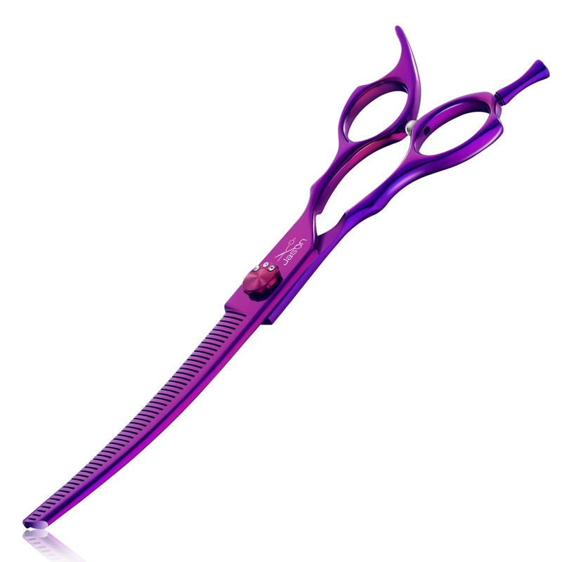 JASON 7″ Curved Thinner Dog Scissors – Ergonomic Pet Scissors Purple Curved Blender Dog Shears 440C Stainless Steel Grooming Shears Professional Pet Shears For Groomer (52-Teeth,Up-curved) Up-curved Thinner