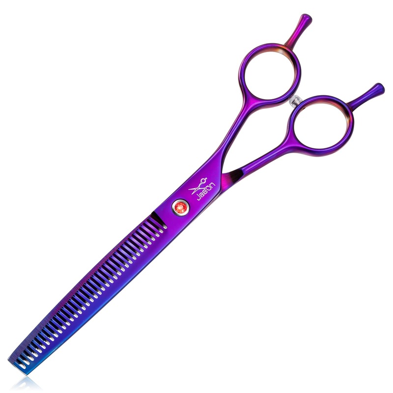 JASON Grooming Scissors for Dogs – Sharp Thinning Dog Shear with Muffler Pad, Stainless Steel Dog Grooming Shears Professional Texture Scissors for Pets Purple Thinner