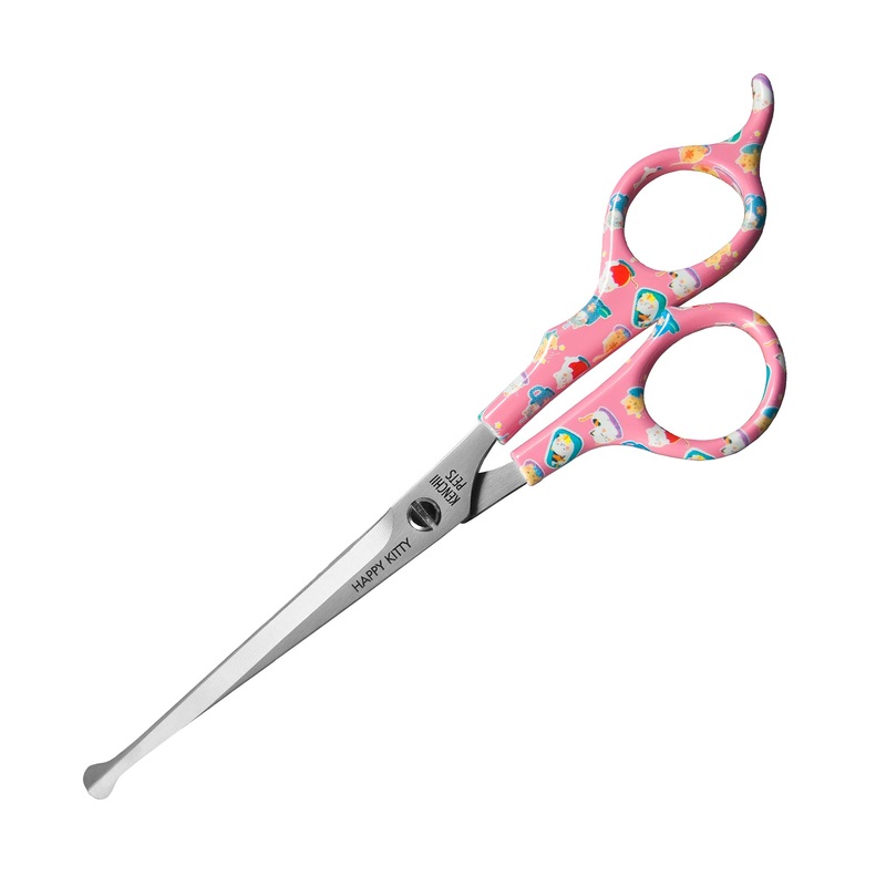 Kenchii Happy Kitty Ball Tip Shears Trimming Scissors for Cats | Pet Grooming Kitten Essentials | Stainless Steel Grooming Scissors for Cats | Safety Blunt Tip Scissors and Cat Grooming Tools | 6.5 In 6.5 Inch Pink